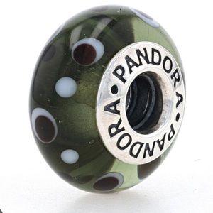 Authentic Pandora Black and White Polka Dots Murano Glass Charm
